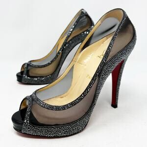 Christian Louboutin Camilla 120 Strass Peep Toe Heels Size 39.5